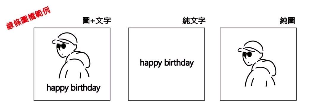 黑白線條圖檔範例：畫加文字、純文字、純圖